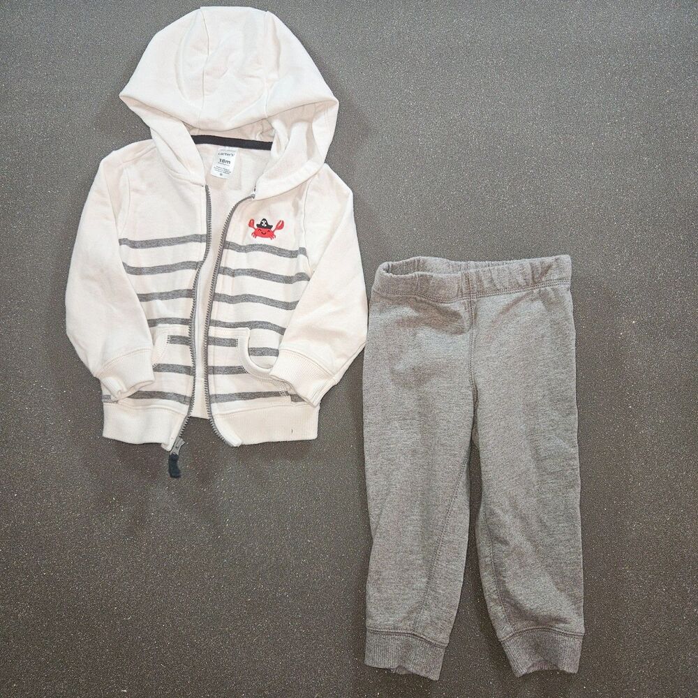 Carter's Pirate Hoodie Pants Set 18M Gray White Toddler Outfit